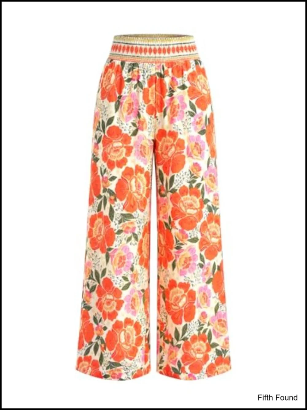 Wide Leg Pants Smocked Waist Floral Resort Beach Casual Trousers